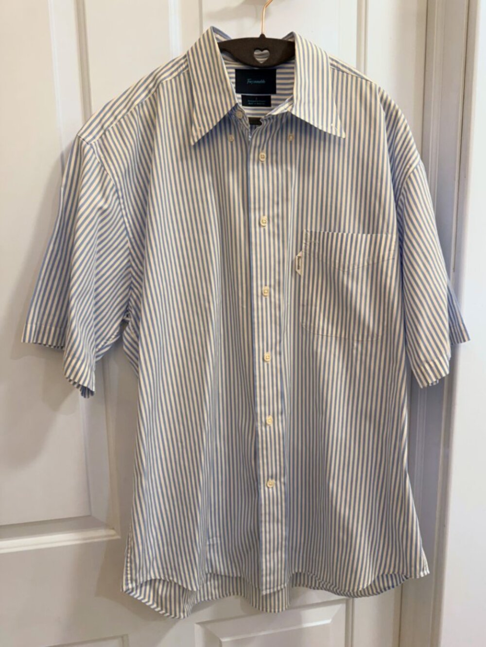 Faconnable Blue White Stripe Cotton Button Down Shirt Large
